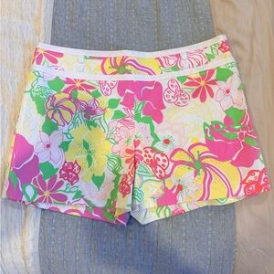 Tibi High Waist Floral Print Shorts - Pink, Yellow, Green